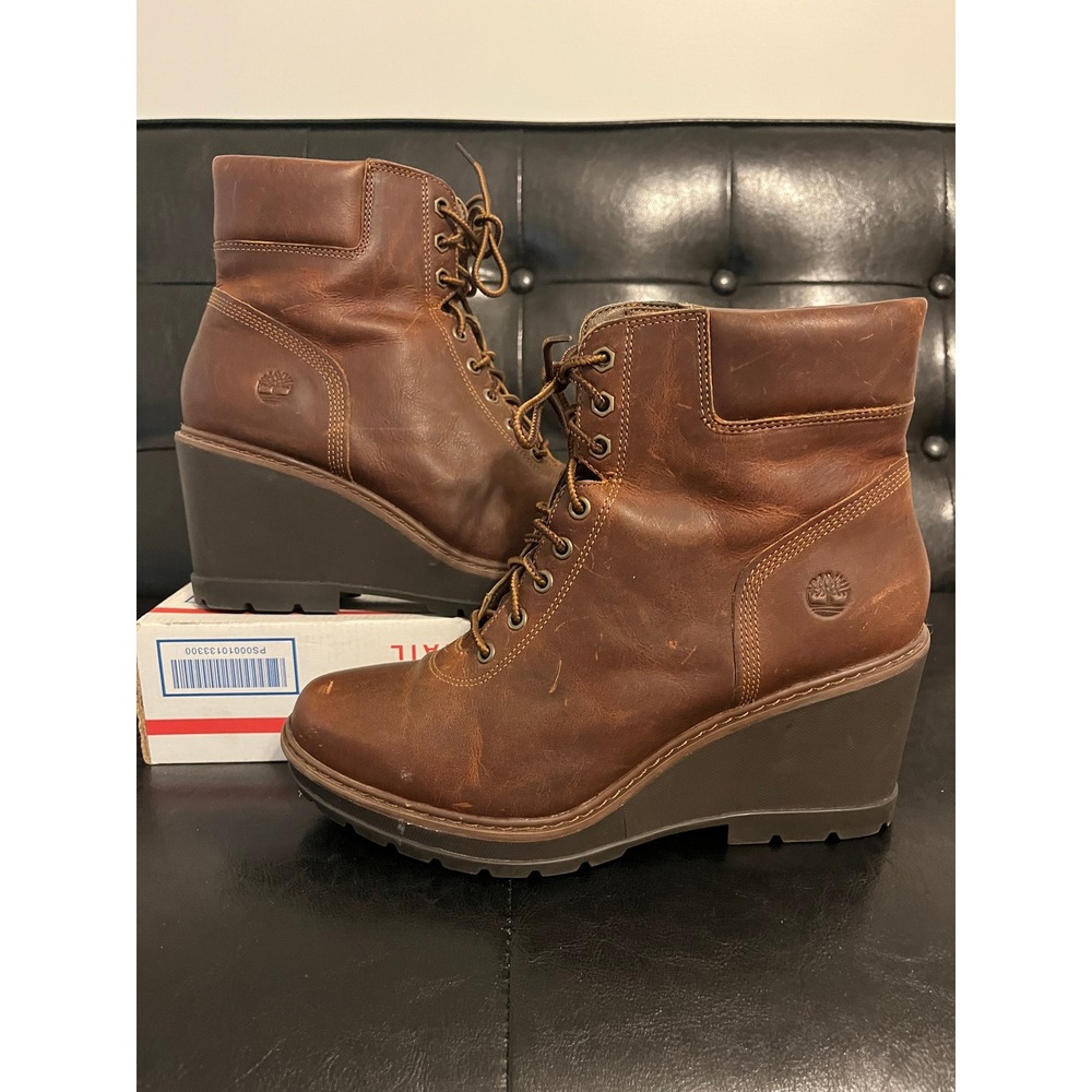 Timberland Amston 6-Inch Leather Wedge Boots Brown A1KDP Womens 9.5